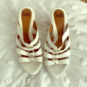 Sofft White patent leather cork wedge